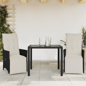 Small table and chairs with 3 black synthetic rattan cushions. by , Garden sets - Ref: Foro24-3276863, Price: 303,17 €, Disco...