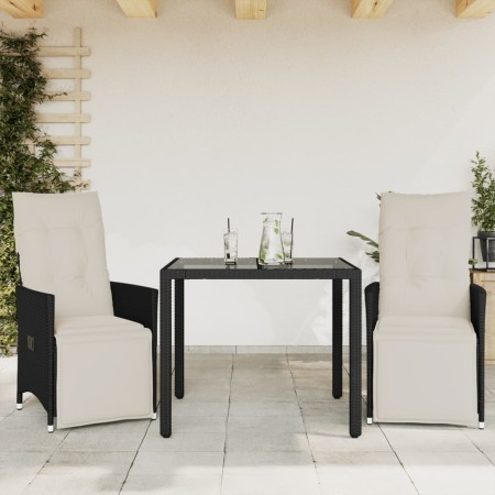 Small table and chairs with 3 black synthetic rattan cushions. by , Garden sets - Ref: Foro24-3276863, Price: 307,99 €, Disco...