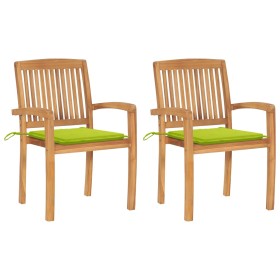 Garden chairs 2 units teak wood and bright green cushions by , Garden chairs - Ref: Foro24-3063263, Price: 250,86 €, Discount: %