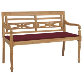 Batavia solid teak wood bench with wine-colored cushion, 120 cm by , garden benches - Ref: Foro24-3062163, Price: 201,99 €, D...