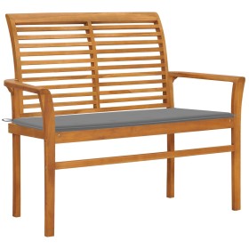 Solid teak wood garden bench with grey cushion 112 cm by , garden benches - Ref: Foro24-3062650, Price: 142,99 €, Discount: %