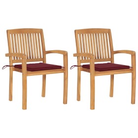 Garden chairs 2 units teak wood with red wine cushions by , Garden chairs - Ref: Foro24-3063261, Price: 248,99 €, Discount: %