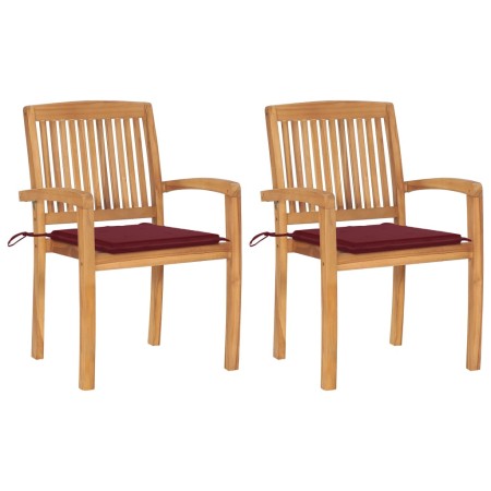 Garden chairs 2 units teak wood with red wine cushions by , Garden chairs - Ref: Foro24-3063261, Price: 250,86 €, Discount: %