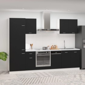 7-piece engineered wood kitchen furniture set in black by , Kitchen cabinets - Ref: Foro24-3067632, Price: 480,25 €, Discount: %