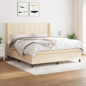 Cama box spring con colchón tela color crema 180x200 cm de , Camas y somieres - Ref: Foro24-3131454, Precio: 632,21 €, Descue...