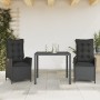 Set comedor de jardín 3 pzas con cojines ratán sintético negro de , Conjuntos de jardín - Ref: Foro24-3213067, Precio: 330,64...