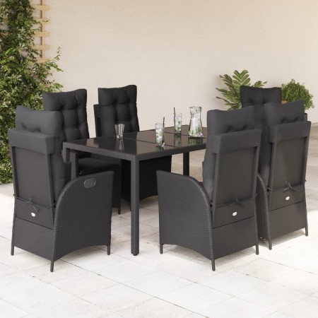 Set de comedor de jardín 7 pzas y cojines ratán sintético negro de , Conjuntos de jardín - Ref: Foro24-3213071, Precio: 916,4...