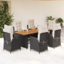 Set de comedor de jardín 7 pzas y cojines ratán sintético negro de , Conjuntos de jardín - Ref: Foro24-3213136, Precio: 909,9...