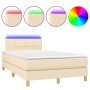 Boxspringbett mit Matratze und LED-Lichtern, cremefarbenes Gewebe, 120x190 cm. von , Betten und Lattenroste - Ref: Foro24-327...