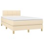 Boxspringbett mit Matratze und LED-Lichtern, cremefarbenes Gewebe, 120x190 cm. von , Betten und Lattenroste - Ref: Foro24-327...