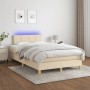 Boxspringbett mit Matratze und LED-Lichtern, cremefarbenes Gewebe, 120x190 cm. von , Betten und Lattenroste - Ref: Foro24-327...