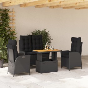 4-teiliges Garten-Esszimmerset mit Kissen aus schwarzem synthetischem Rattan von , Gartensets - Ref: Foro24-3277455, Preis: 5...