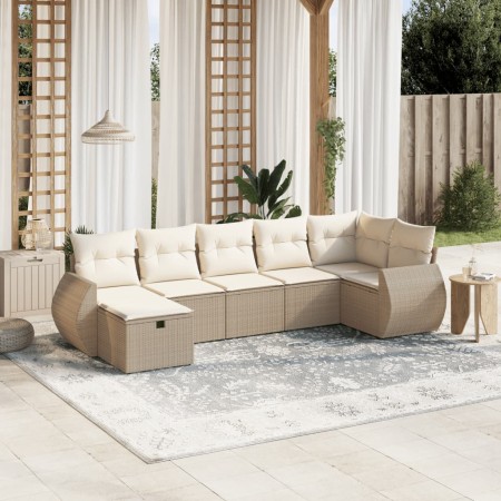 Set of 7-piece garden sofas and beige synthetic rattan cushions by , Garden sets - Ref: Foro24-3264124, Price: 594,45 €, Disc...