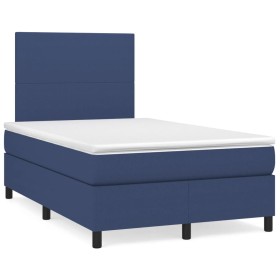 Cama box spring con colchón y luces LED tela azul 120x190 cm de , Camas y somieres - Ref: Foro24-3270189, Precio: 418,28 €, D...