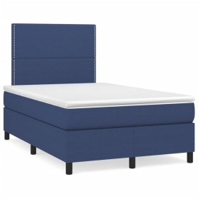 Box spring bed with mattress and LED lights blue fabric 120x190 cm by , Beds and slatted bases - Ref: Foro24-3270196, Price: ...