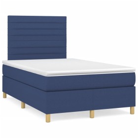 Box spring bed with mattress and LED lights blue fabric 120x190 cm by , Beds and slatted bases - Ref: Foro24-3270259, Price: ...