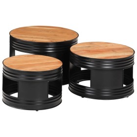 High bar tables in drum shape, set of 3, made of solid acacia wood. by , Side tables - Ref: Foro24-358935, Price: 214,99 €, D...