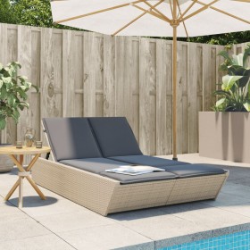 Double sun lounger with beige synthetic rattan cushions by , Loungers - Ref: Foro24-368182, Price: 293,68 €, Discount: %