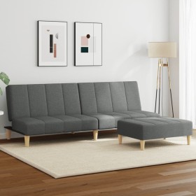 Sofá cama de 2 plazas con taburete tela gris oscuro de , Sofás - Ref: Foro24-3258139, Precio: 291,99 €, Descuento: %