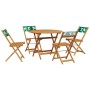 5-teiliges Garten-Esszimmer-Set Massivholz Stoff Blattdruck von , Gartensets - Ref: Foro24-3281776, Preis: 259,39 €, Rabatt: %