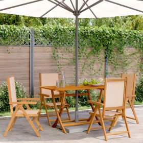 Reclining garden chairs 4 units solid wood and beige fabric by , Garden chairs - Ref: Foro24-3214547, Price: 285,99 €, Discou...