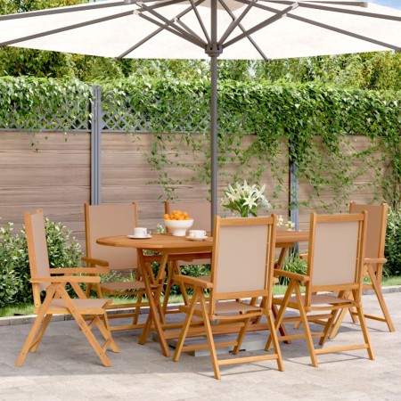 Reclining garden chairs, set of 6, solid wood and taupe fabric by , Garden chairs - Ref: Foro24-3214545, Price: 428,74 €, Dis...