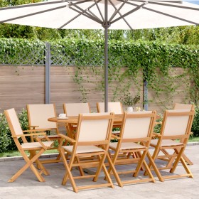 Folding garden chairs 8 pcs solid wood and beige fabric by , Garden chairs - Ref: Foro24-3214585, Price: 486,99 €, Discount: %