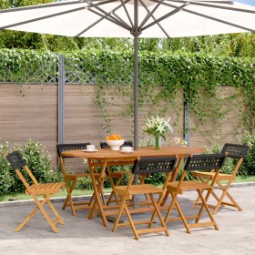 Folding garden chairs 6 pcs solid wood and black PE rattan by , Garden chairs - Ref: Foro24-3214593, Price: 238,88 €, Discoun...