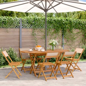 Folding garden chairs 4 pcs solid wood and beige fabric by , Garden chairs - Ref: Foro24-3214620, Price: 243,92 €, Discount: %