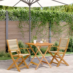 3-piece bistro set made of beige polypropylene and solid wood by , Garden sets - Ref: Foro24-3281879, Price: 217,99 €, Discou...