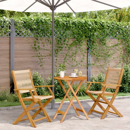 3-piece bistro set made of beige polypropylene and solid wood by , Garden sets - Ref: Foro24-3281795, Price: 196,79 €, Discou...