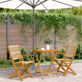 3-piece bistro set made of beige polypropylene and solid wood by , Garden sets - Ref: Foro24-3281807, Price: 202,99 €, Discou...