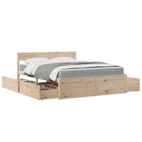 Bed with drawers and mattress solid pine wood 140x200 cm by , Beds and slatted bases - Ref: Foro24-3281898, Price: 486,99 €, ...