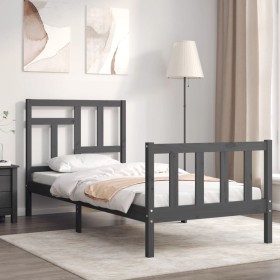 Estructura de cama individual con cabecero madera maciza gris de , Camas y somieres - Ref: Foro24-3193103, Precio: 100,99 €, ...