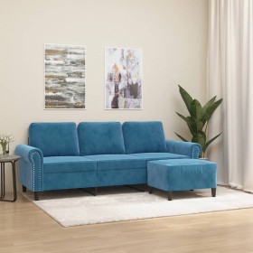 Sofá de 3 plazas con taburete de terciopelo azul 180 cm de , Sofás - Ref: Foro24-3201224, Precio: 350,14 €, Descuento: %