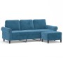 Sofá de 3 plazas con taburete de terciopelo azul 180 cm de , Sofás - Ref: Foro24-3201224, Precio: 350,14 €, Descuento: %