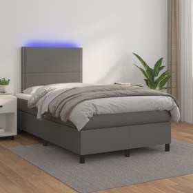 Box spring bed with gray synthetic leather mattress and LED lights 120x200 cm by , Beds and slatted bases - Ref: Foro24-31358...