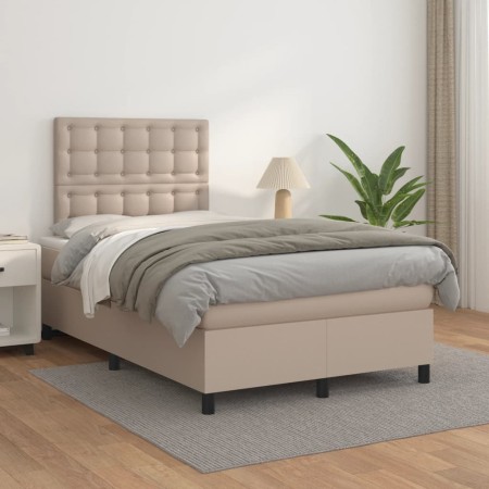 Cama box spring con colchón cuero sintético capuchino 120x200cm de , Camas y somieres - Ref: Foro24-3142838, Precio: 460,99 €...