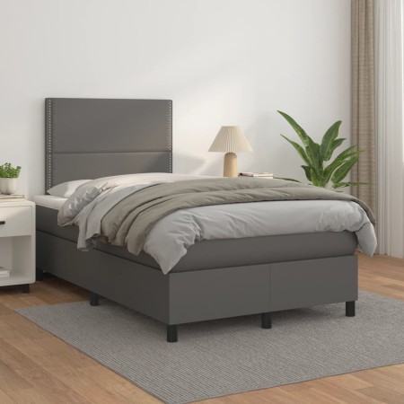 Box spring bed with gray synthetic leather mattress 120x200 cm by , Beds and slatted bases - Ref: Foro24-3142777, Price: 463,...