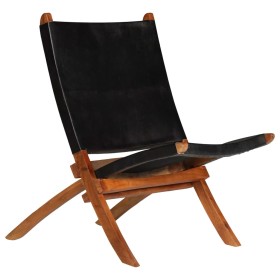 Silla de relax plegable de cuero auténtico negro de , Taburetes y sillas plegables - Ref: Foro24-246364, Precio: 179,99 €, De...