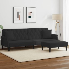 Sofá cama de 2 plazas con almohadas y taburete terciopelo negro de , Sofás - Ref: Foro24-3216222, Precio: 343,99 €, Descuento: %