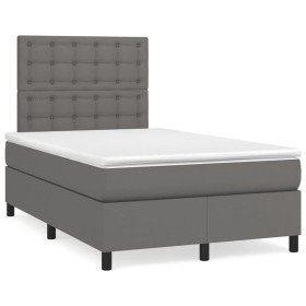 Box spring bed with LED mattress in gray synthetic leather 120x190 cm by , Beds and slatted bases - Ref: Foro24-3270297, Pric...