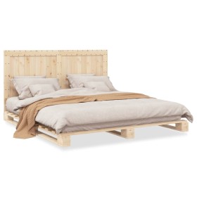 Solid pine wood bed frame with headboard 200x200cm by , Beds and slatted bases - Ref: Foro24-3281537, Price: 224,99 €, Discou...