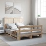 Solid pine wood bed frame with headboard 140x200 cm by , Beds and slatted bases - Ref: Foro24-3281540, Price: 210,24 €, Disco...