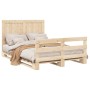 Solid pine wood bed frame with headboard 140x200 cm by , Beds and slatted bases - Ref: Foro24-3281540, Price: 210,24 €, Disco...