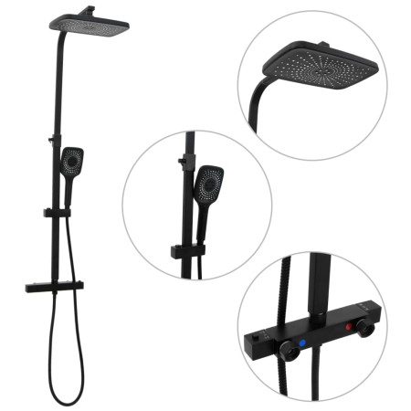 Double shower head set with mixer and black brass hose by , shower heads - Ref: Foro24-4013454, Price: 174,46 €, Discount: %