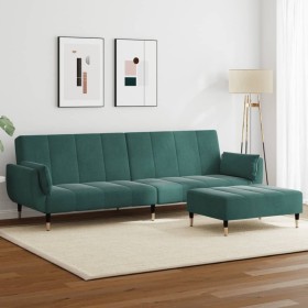 Sofá cama de 2 plazas con taburete terciopelo verde oscuro de , Sofás - Ref: Foro24-3258153, Precio: 383,99 €, Descuento: %