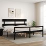 Double bed frame with black solid wood headboard by vidaXL, Beds and slatted bases - Ref: Foro24-3195370, Price: 157,82 €, Di...