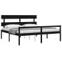 Double bed frame with black solid wood headboard by vidaXL, Beds and slatted bases - Ref: Foro24-3195370, Price: 157,82 €, Di...