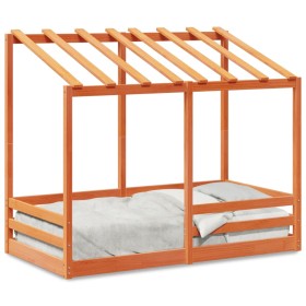 Cama infantil con techo madera maciza pino marrón 70x140 cm de , Camas y somieres - Ref: Foro24-847017, Precio: 175,99 €, Des...